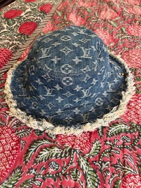 Louis Vuitton Blue Denim Monogram Frayed Brim Bucket Hat